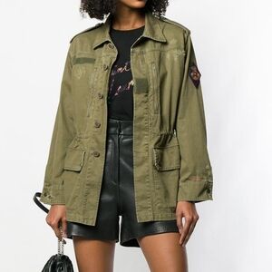 SAINT LAURENT khaki patch military jacket